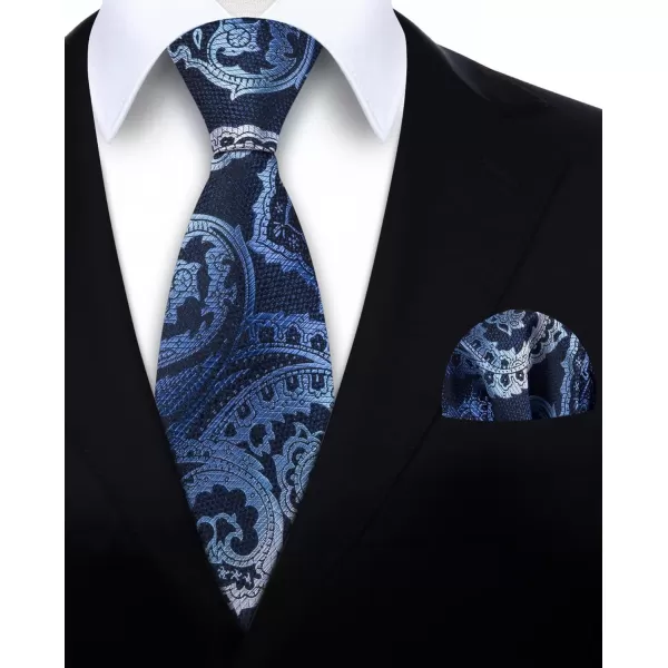 HISDERN Extra Long Ties for Men Classic Floral Tie and Pocket Square Elegant Silk Necktie Handkerchief Set Wedding Party