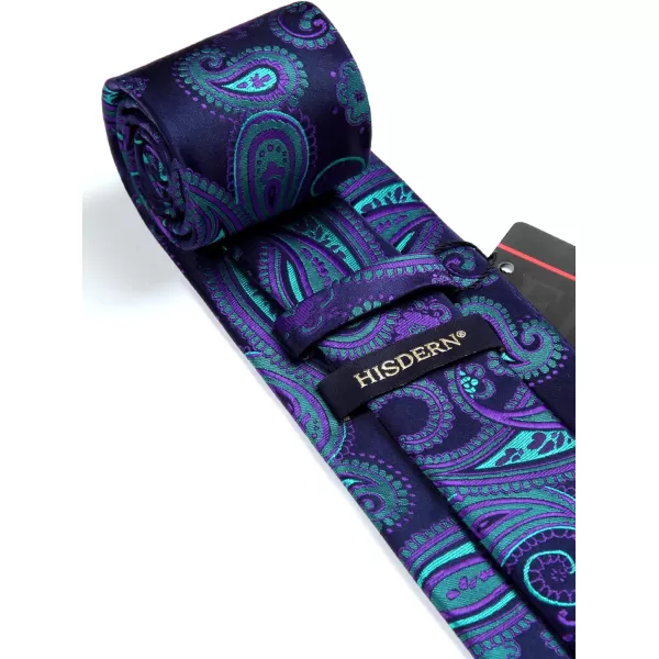 HISDERN Extra Long Ties for Men Classic Floral Tie and Pocket Square Elegant Silk Necktie Handkerchief Set Wedding Party
