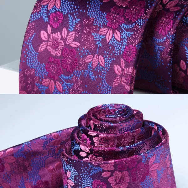 HISDERN Extra Long Ties for Men Classic Floral Tie and Pocket Square Elegant Silk Necktie Handkerchief Set Wedding Party