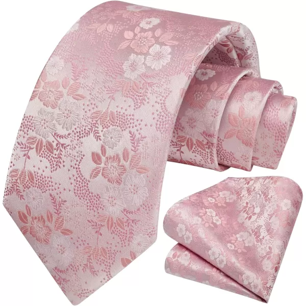 HISDERN Extra Long Ties for Men Classic Floral Tie and Pocket Square Elegant Silk Necktie Handkerchief Set Wedding Party