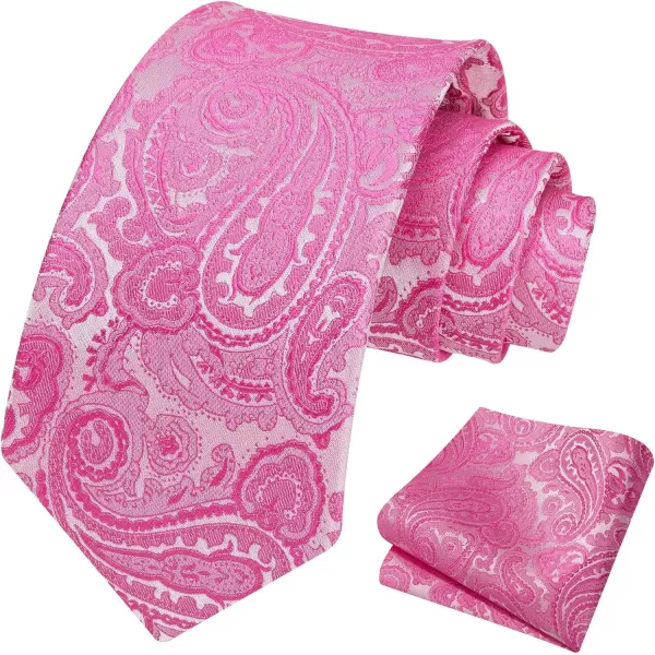 HISDERN Extra Long Ties for Men Classic Floral Tie and Pocket Square Elegant Silk Necktie Handkerchief Set Wedding Party