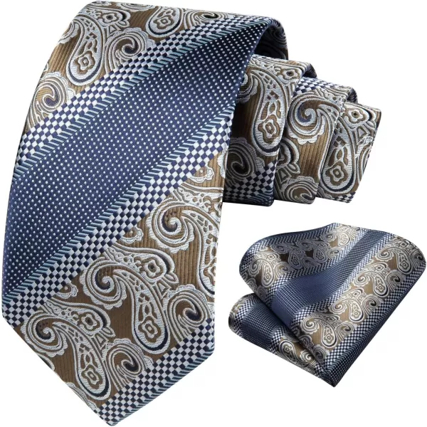 HISDERN Extra Long Ties for Men Classic Floral Tie and Pocket Square Elegant Silk Necktie Handkerchief Set Wedding Party
