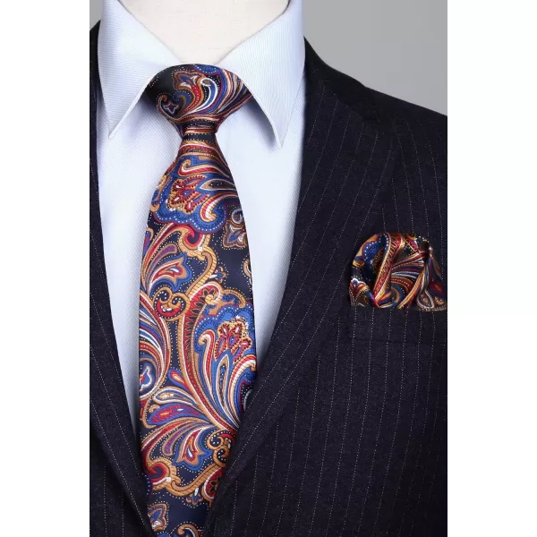 HISDERN Extra Long Ties for Men Classic Floral Tie and Pocket Square Elegant Silk Necktie Handkerchief Set Wedding Party