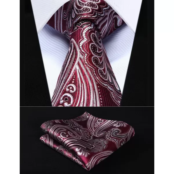 HISDERN Extra Long Ties for Men Classic Floral Tie and Pocket Square Elegant Silk Necktie Handkerchief Set Wedding Party