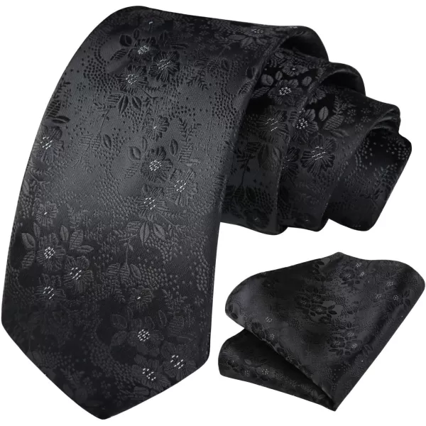 HISDERN Extra Long Ties for Men Classic Floral Tie and Pocket Square Elegant Silk Necktie Handkerchief Set Wedding Party