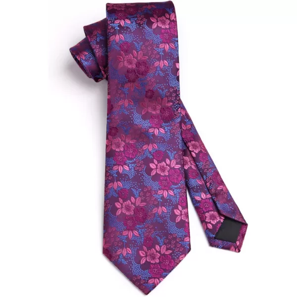 HISDERN Extra Long Ties for Men Classic Floral Tie and Pocket Square Elegant Silk Necktie Handkerchief Set Wedding Party