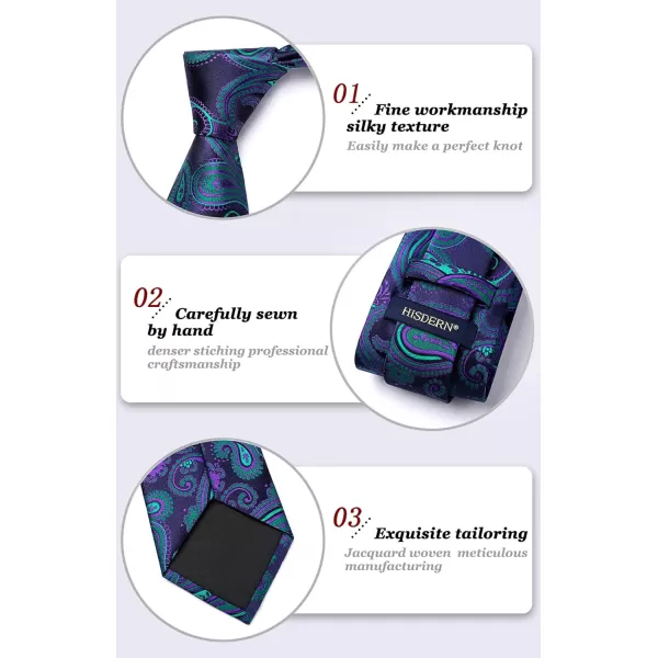 HISDERN Extra Long Ties for Men Classic Floral Tie and Pocket Square Elegant Silk Necktie Handkerchief Set Wedding Party