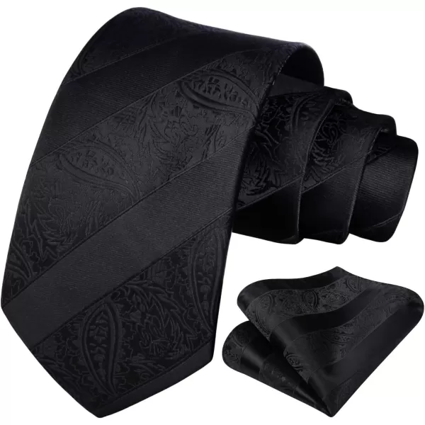 HISDERN Extra Long Ties for Men Classic Floral Tie and Pocket Square Elegant Silk Necktie Handkerchief Set Wedding Party