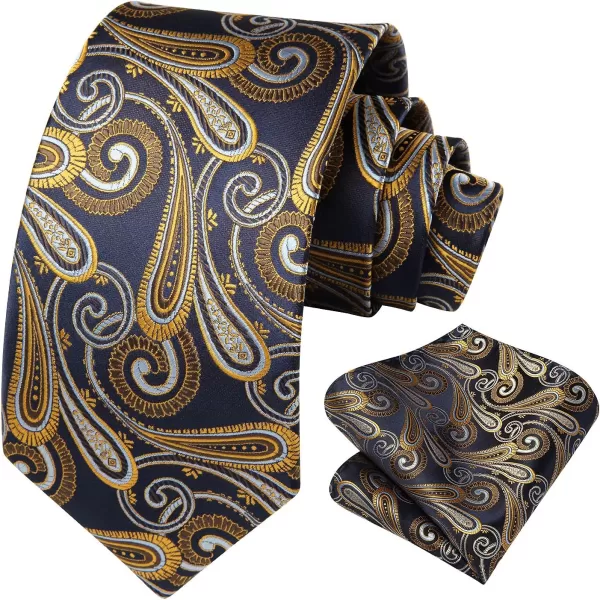 HISDERN Extra Long Ties for Men Classic Floral Tie and Pocket Square Elegant Silk Necktie Handkerchief Set Wedding Party
