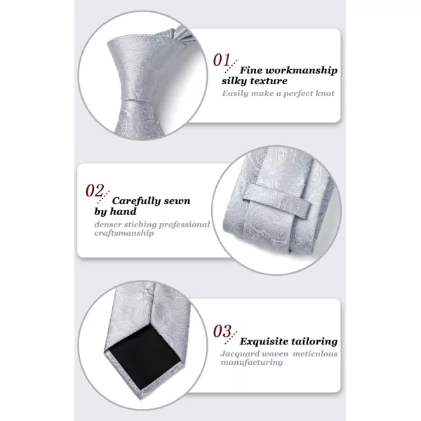 HISDERN Extra Long Ties for Men Classic Floral Tie and Pocket Square Elegant Silk Necktie Handkerchief Set Wedding Party