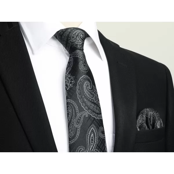 HISDERN Extra Long Ties for Men Classic Floral Tie and Pocket Square Elegant Silk Necktie Handkerchief Set Wedding Party