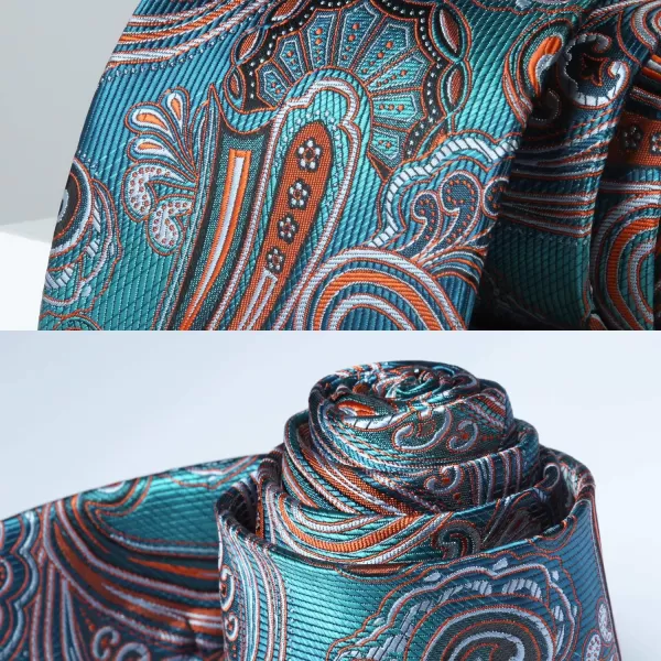 HISDERN Extra Long Ties for Men Classic Floral Tie and Pocket Square Elegant Silk Necktie Handkerchief Set Wedding Party