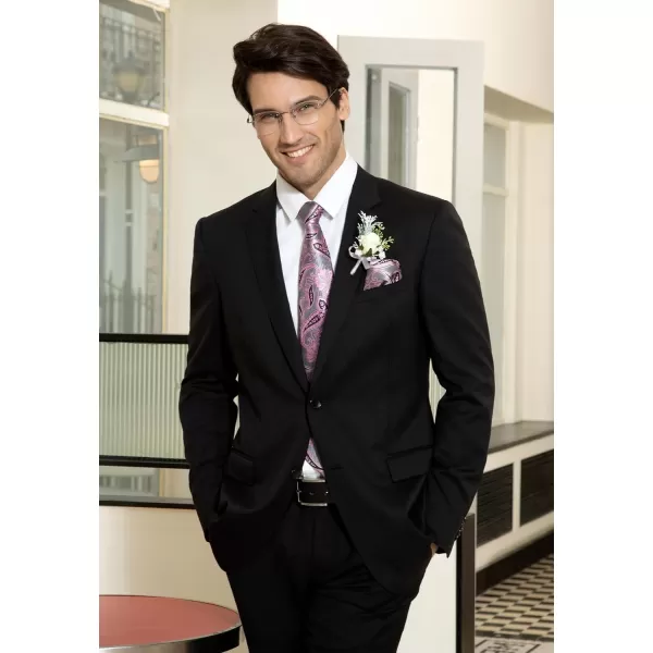 HISDERN Extra Long Ties for Men Classic Floral Tie and Pocket Square Elegant Silk Necktie Handkerchief Set Wedding Party