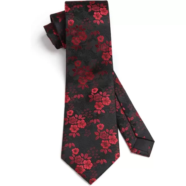 HISDERN Extra Long Ties for Men Classic Floral Tie and Pocket Square Elegant Silk Necktie Handkerchief Set Wedding Party