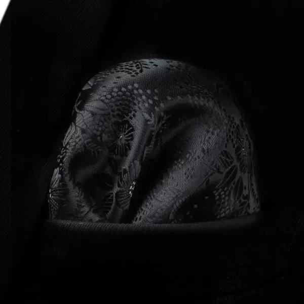 HISDERN Extra Long Ties for Men Classic Floral Tie and Pocket Square Elegant Silk Necktie Handkerchief Set Wedding Party