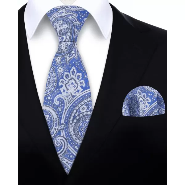 HISDERN Extra Long Ties for Men Classic Floral Tie and Pocket Square Elegant Silk Necktie Handkerchief Set Wedding Party