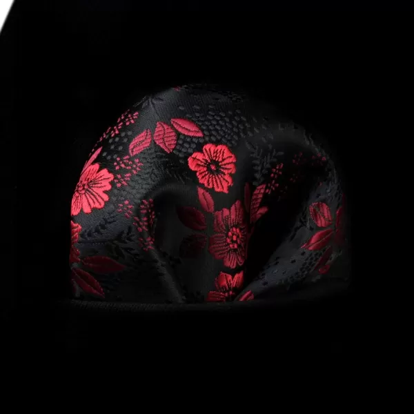 HISDERN Extra Long Ties for Men Classic Floral Tie and Pocket Square Elegant Silk Necktie Handkerchief Set Wedding Party
