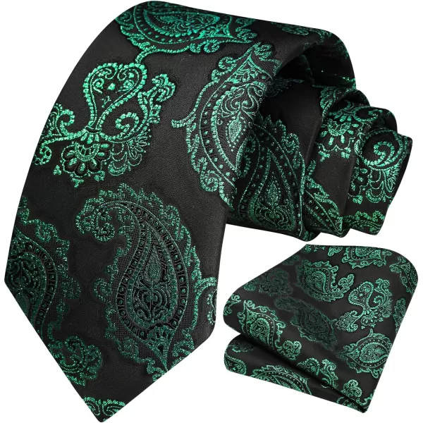 HISDERN Extra Long Ties for Men Classic Floral Tie and Pocket Square Elegant Silk Necktie Handkerchief Set Wedding Party