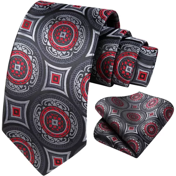HISDERN Extra Long Ties for Men Classic Floral Tie and Pocket Square Elegant Silk Necktie Handkerchief Set Wedding Party
