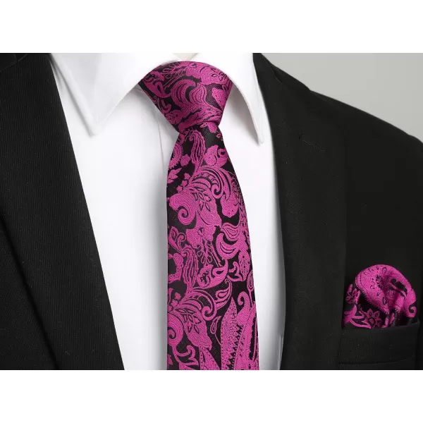 HISDERN Extra Long Ties for Men Classic Floral Tie and Pocket Square Elegant Silk Necktie Handkerchief Set Wedding Party