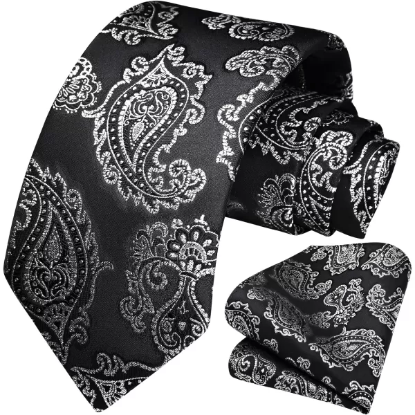 HISDERN Extra Long Ties for Men Classic Floral Tie and Pocket Square Elegant Silk Necktie Handkerchief Set Wedding Party
