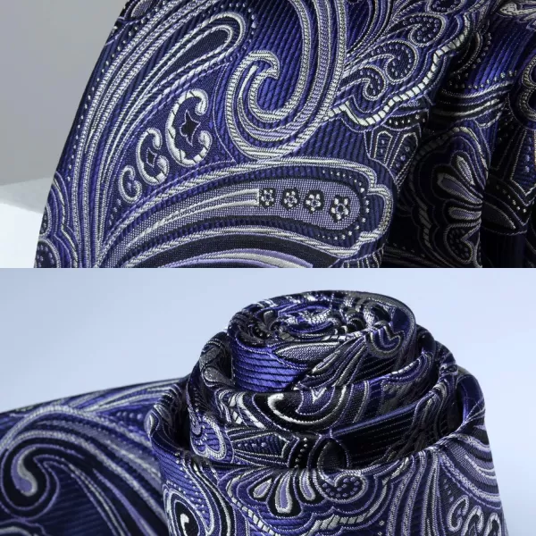 HISDERN Extra Long Ties for Men Classic Floral Tie and Pocket Square Elegant Silk Necktie Handkerchief Set Wedding Party