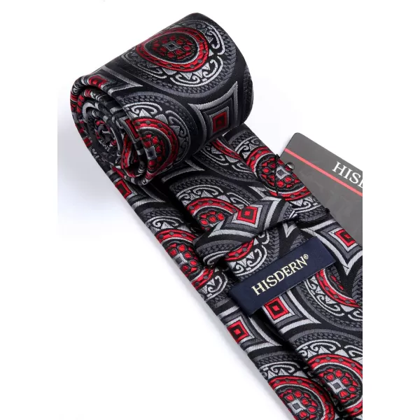 HISDERN Extra Long Ties for Men Classic Floral Tie and Pocket Square Elegant Silk Necktie Handkerchief Set Wedding Party