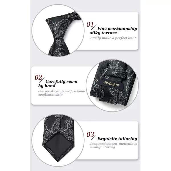 HISDERN Extra Long Ties for Men Classic Floral Tie and Pocket Square Elegant Silk Necktie Handkerchief Set Wedding Party