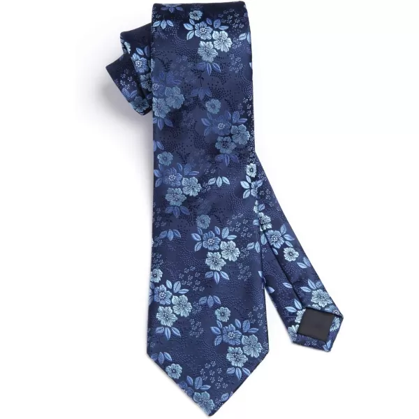 HISDERN Extra Long Ties for Men Classic Floral Tie and Pocket Square Elegant Silk Necktie Handkerchief Set Wedding Party