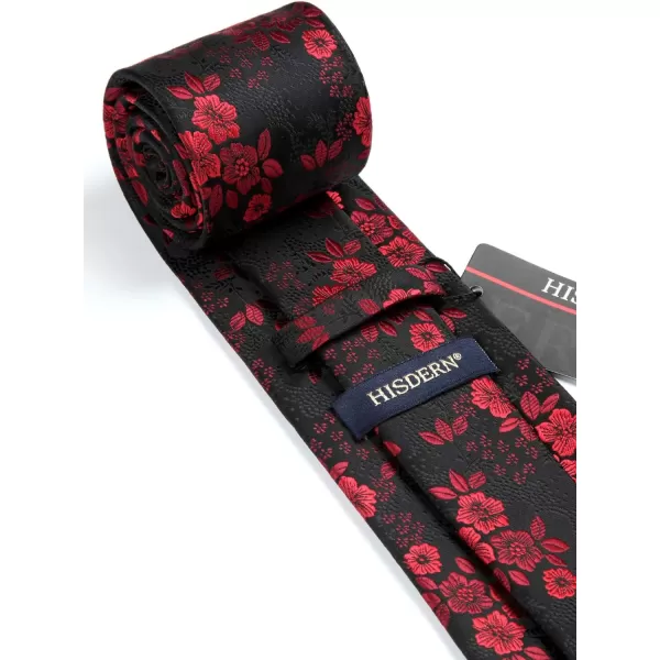 HISDERN Extra Long Ties for Men Classic Floral Tie and Pocket Square Elegant Silk Necktie Handkerchief Set Wedding Party