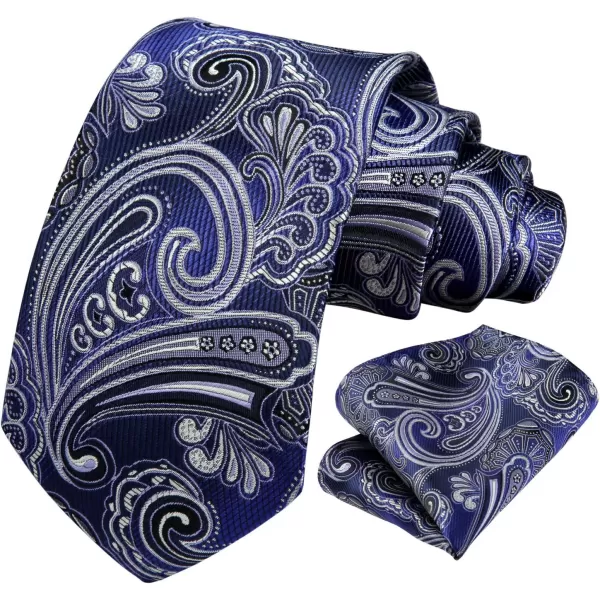 HISDERN Extra Long Ties for Men Classic Floral Tie and Pocket Square Elegant Silk Necktie Handkerchief Set Wedding Party