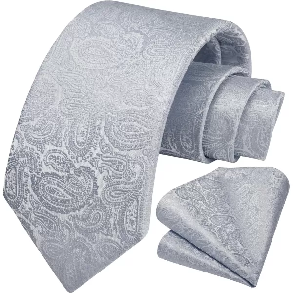 HISDERN Extra Long Ties for Men Classic Floral Tie and Pocket Square Elegant Silk Necktie Handkerchief Set Wedding Party