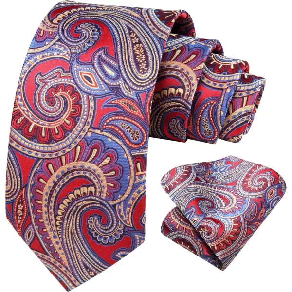 HISDERN Extra Long Ties for Men Classic Floral Tie and Pocket Square Elegant Silk Necktie Handkerchief Set Wedding Party