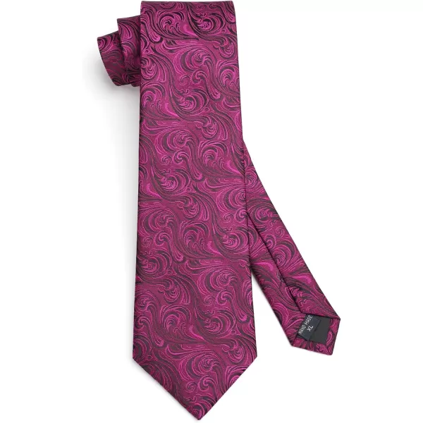 HISDERN Extra Long Ties for Men Classic Floral Tie and Pocket Square Elegant Silk Necktie Handkerchief Set Wedding Party