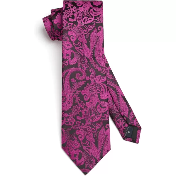 HISDERN Extra Long Ties for Men Classic Floral Tie and Pocket Square Elegant Silk Necktie Handkerchief Set Wedding Party
