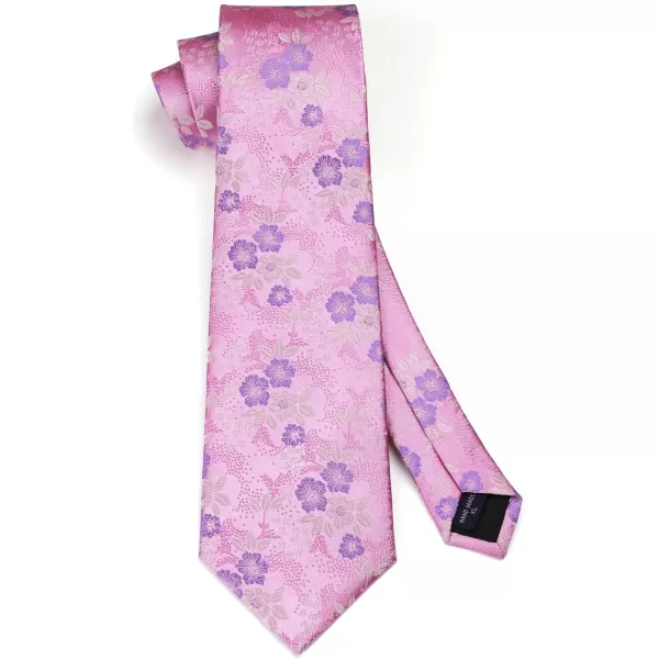 HISDERN Extra Long Ties for Men Classic Floral Tie and Pocket Square Elegant Silk Necktie Handkerchief Set Wedding Party