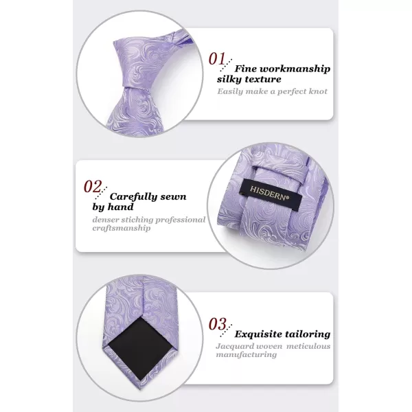 HISDERN Extra Long Ties for Men Classic Floral Tie and Pocket Square Elegant Silk Necktie Handkerchief Set Wedding Party