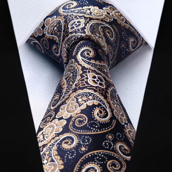 HISDERN Extra Long Ties for Men Classic Floral Tie and Pocket Square Elegant Silk Necktie Handkerchief Set Wedding Party