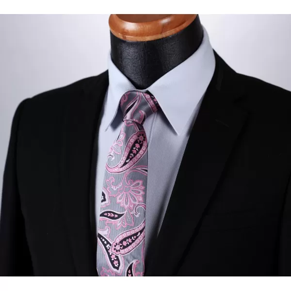 HISDERN Extra Long Ties for Men Classic Floral Tie and Pocket Square Elegant Silk Necktie Handkerchief Set Wedding Party