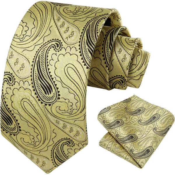 HISDERN Extra Long Ties for Men Classic Floral Tie and Pocket Square Elegant Silk Necktie Handkerchief Set Wedding Party