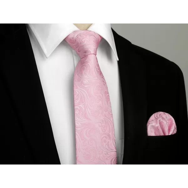 HISDERN Extra Long Ties for Men Classic Floral Tie and Pocket Square Elegant Silk Necktie Handkerchief Set Wedding Party