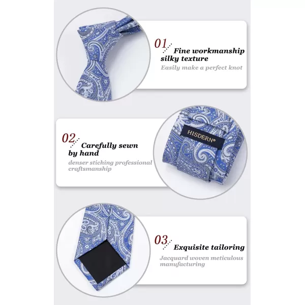 HISDERN Extra Long Ties for Men Classic Floral Tie and Pocket Square Elegant Silk Necktie Handkerchief Set Wedding Party