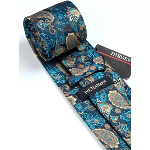 HISDERN Extra Long Ties for Men Classic Floral Tie and Pocket Square Elegant Silk Necktie Handkerchief Set Wedding Party