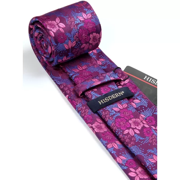 HISDERN Extra Long Ties for Men Classic Floral Tie and Pocket Square Elegant Silk Necktie Handkerchief Set Wedding Party