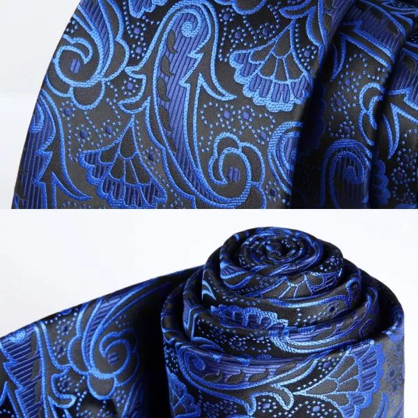 HISDERN Extra Long Ties for Men Classic Floral Tie and Pocket Square Elegant Silk Necktie Handkerchief Set Wedding Party