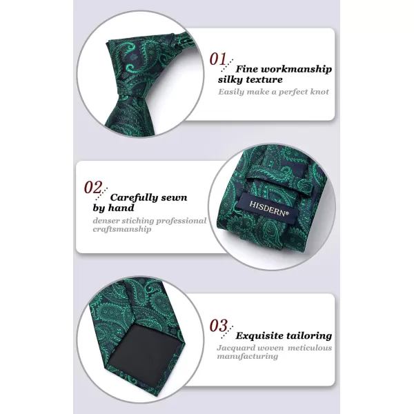 HISDERN Extra Long Ties for Men Classic Floral Tie and Pocket Square Elegant Silk Necktie Handkerchief Set Wedding Party