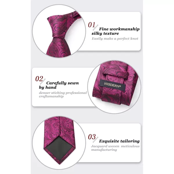 HISDERN Extra Long Ties for Men Classic Floral Tie and Pocket Square Elegant Silk Necktie Handkerchief Set Wedding Party