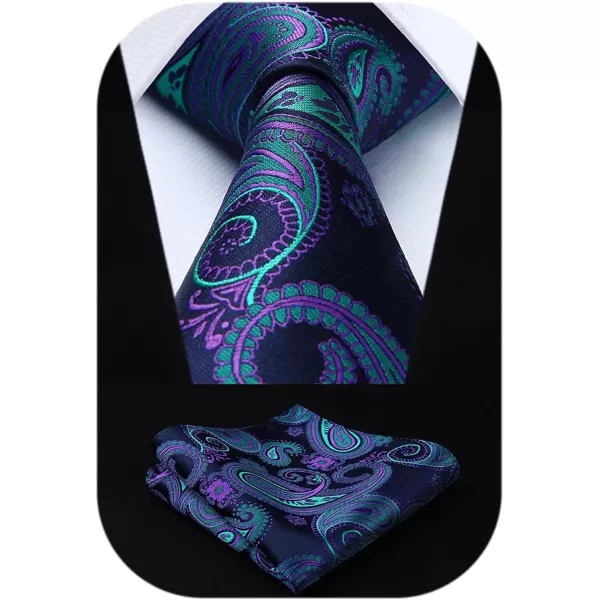 HISDERN Extra Long Ties for Men Classic Floral Tie and Pocket Square Elegant Silk Necktie Handkerchief Set Wedding Party