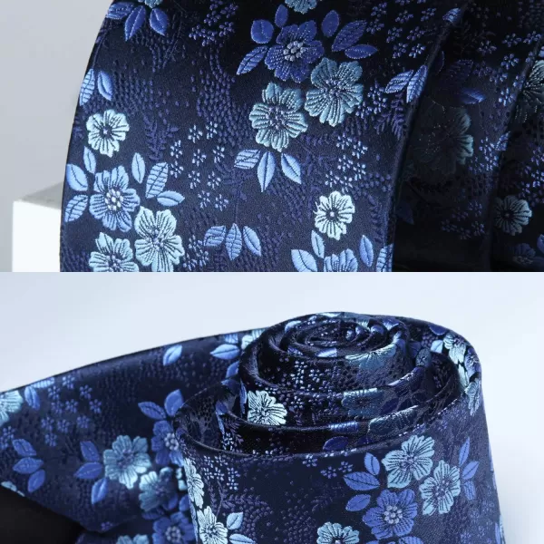 HISDERN Extra Long Ties for Men Classic Floral Tie and Pocket Square Elegant Silk Necktie Handkerchief Set Wedding Party