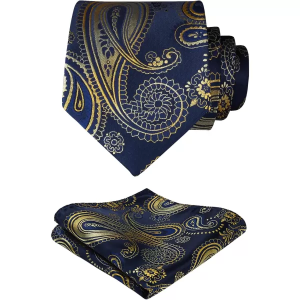 HISDERN Extra Long Ties for Men Classic Floral Tie and Pocket Square Elegant Silk Necktie Handkerchief Set Wedding Party